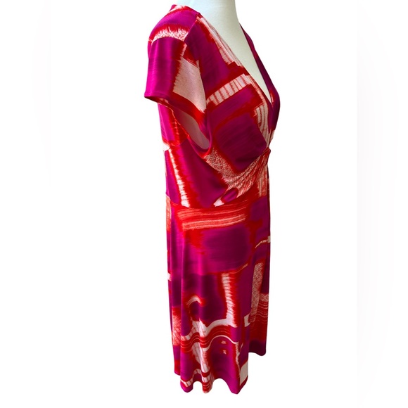 Natori Pink Orange Brushstroke Print Twist Front Sheath Dress Women’s Large New - Picture 3 of 8